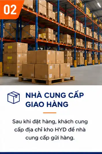 Sau khi đặt hàng, khách cung cấp địa chỉ kho HYD để nhà cung cấp gửi hàng.